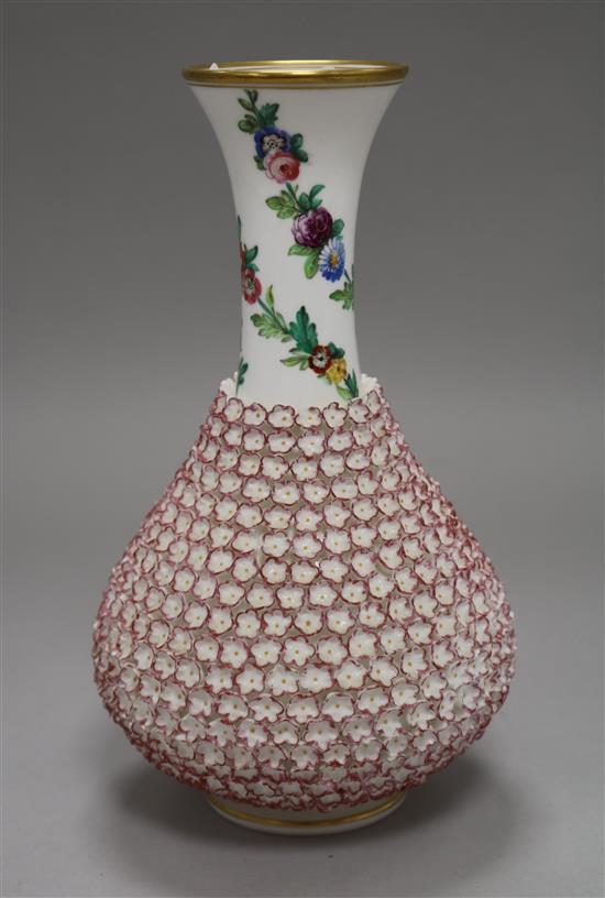 A mid 19th century Worcester floral encrusted vase height 19cm